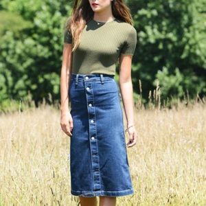 Alexa Chung For AG button front denim midi skirt
